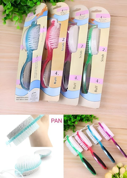 Multi Use Pedicure Paddle Brush – 4 Step Pedicure Cleanse, Scrub, File And Buff (random Color)