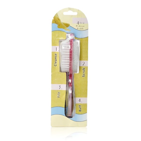 Multi Use Pedicure Paddle Brush – 4 Step Pedicure Cleanse, Scrub, File And Buff (random Color)