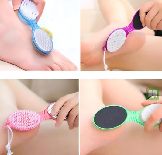 Multi Use Pedicure Paddle Brush – 4 Step Pedicure Cleanse, Scrub, File And Buff (random Color)