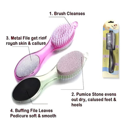 Multi Use Pedicure Paddle Brush – 4 Step Pedicure Cleanse, Scrub, File And Buff (random Color)