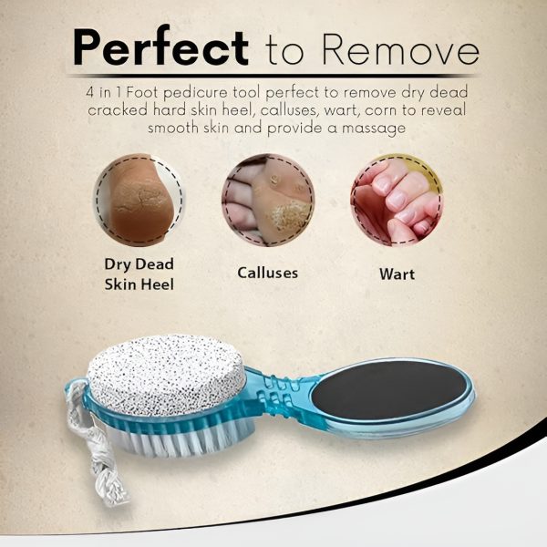 Multi Use Pedicure Paddle Brush – 4 Step Pedicure Cleanse, Scrub, File And Buff (random Color)